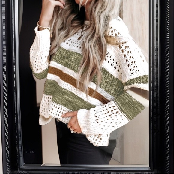 Rare Gorgeous Cotton Blend knitted Different Colored Stripes Long Sleeve Sweater - Picture 4 of 5